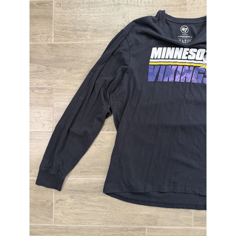 Minnesota Vikings Long Sleeve Shirt Mens 3XL Black NFL 47 Brand Graphic Tee - Picture 6 of 13